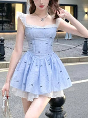 Casual Chest Wrapping Strap Floral Sweet Party Mini Dress
