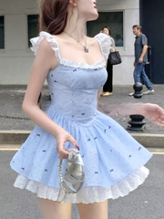 Casual Chest Wrapping Strap Floral Sweet Party Mini Dress