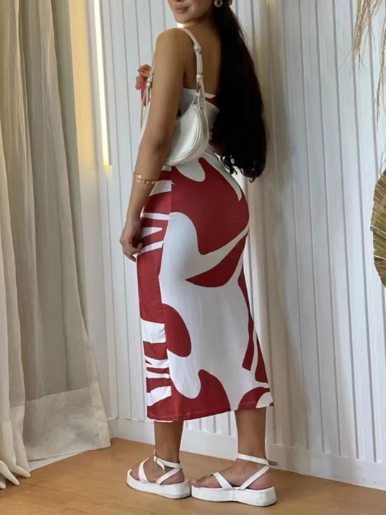 Casual Chest Wrapping Strapless Printed Bodycon Maxi Dress
