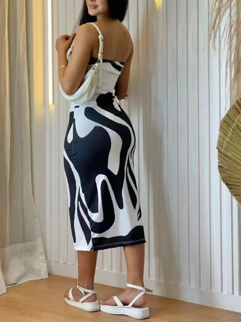 Casual Chest Wrapping Strapless Printed Bodycon Maxi Dress