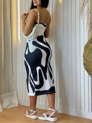 Casual Chest Wrapping Strapless Printed Bodycon Maxi Dress