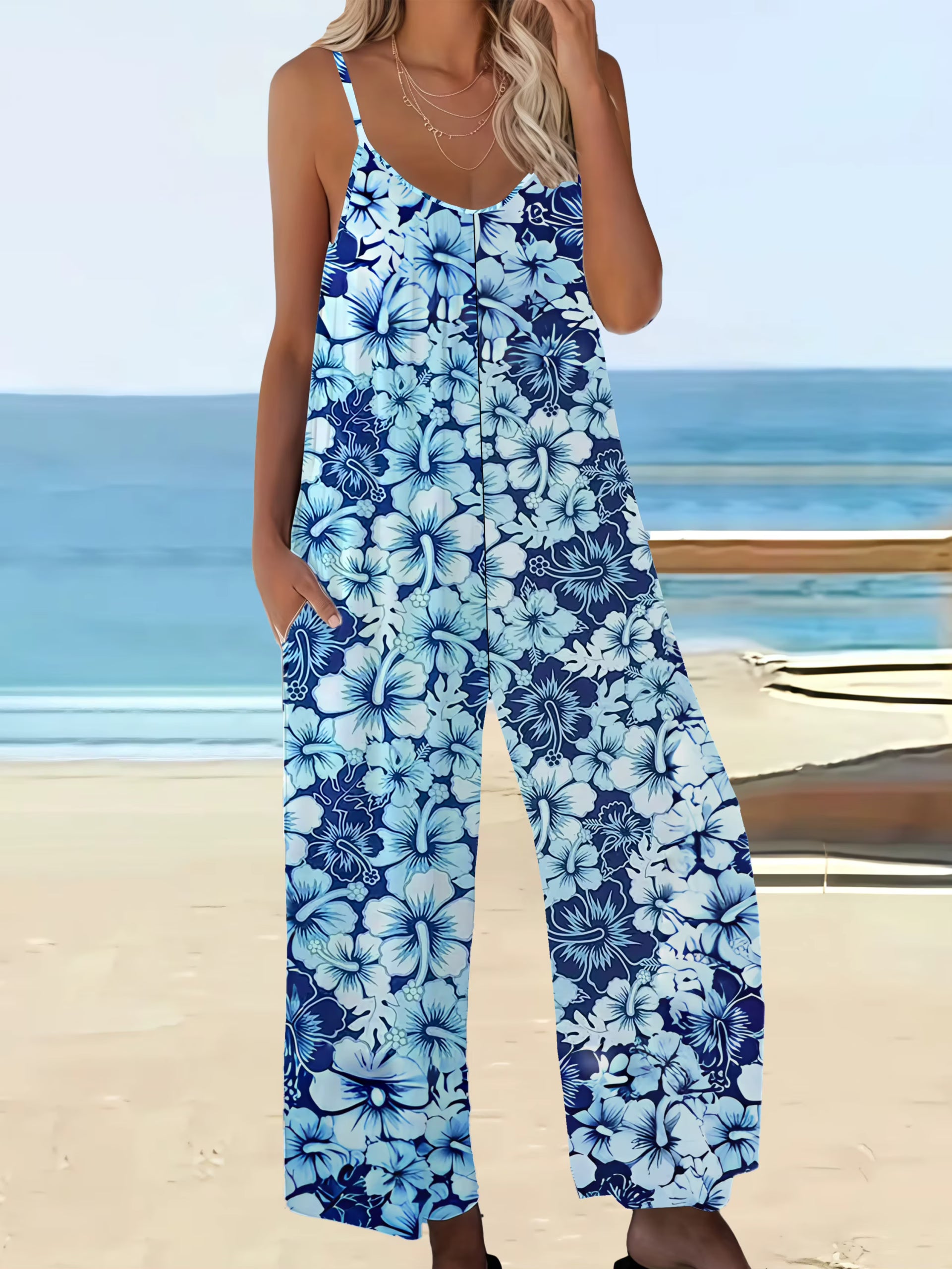 Casual Chic Bohemian Printed Plus Size Pocket Jumpsuit Rompers