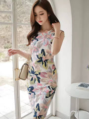 Casual Chiffon Retro Printed Sleeveless Sheath Bodycon Mini Dress