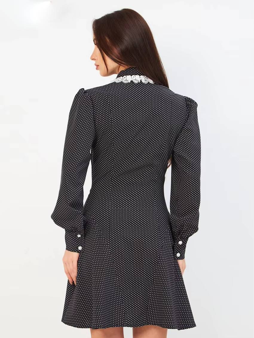 Casual Classic Lapel Long Sleeve Loose Print Mini Dress