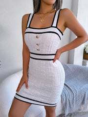 Casual Color Block Button Bodycon Knitwear Dress
