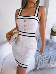 Casual Color Block Button Bodycon Knitwear Dress