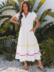 Casual Color Block Puff Short Sleeves Daily Casual Maxi Boho Dress