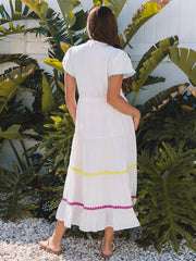 Casual Color Block Puff Short Sleeves Daily Casual Maxi Boho Dress