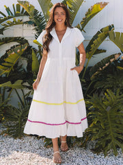 Casual Color Block Puff Short Sleeves Daily Casual Maxi Boho Dress