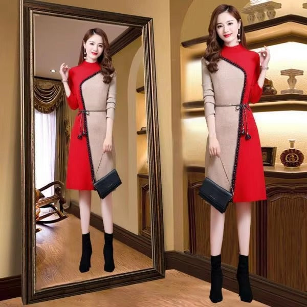 Casual Comfort Soft Wool Knit Belt Slim Classy Midi Dress