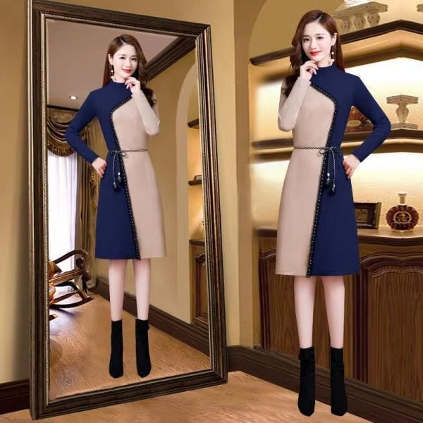 Casual Comfort Soft Wool Knit Belt Slim Classy Midi Dress