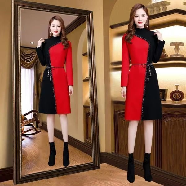 Casual Comfort Soft Wool Knit Belt Slim Classy Midi Dress