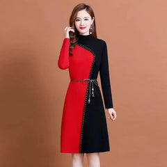Casual Comfort Soft Wool Knit Belt Slim Classy Midi Dress