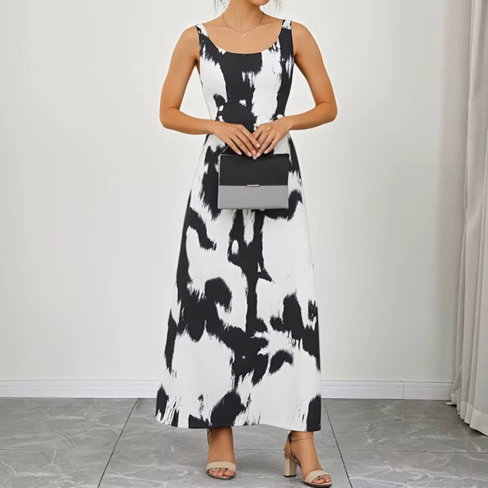 Casual Contrast Color Sleeveless Square Neck Ankle-Length Maxi Dress