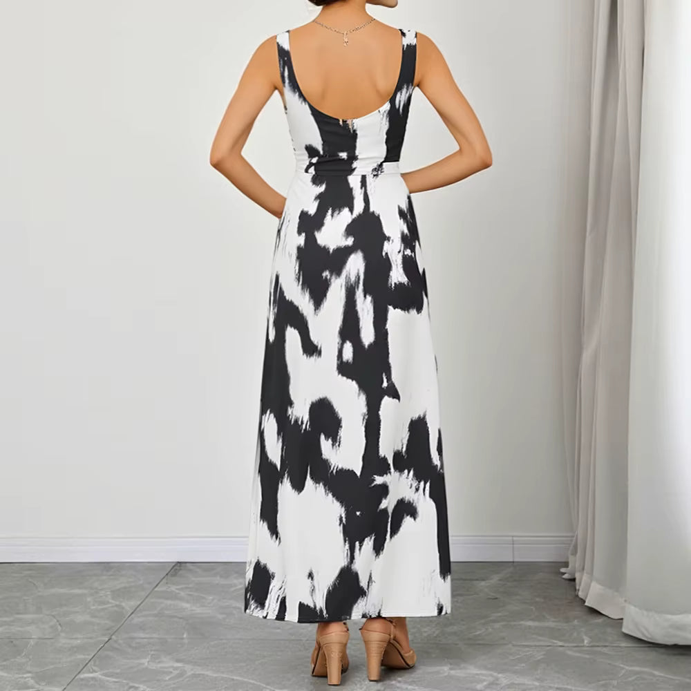 Casual Contrast Color Sleeveless Square Neck Ankle-Length Maxi Dress