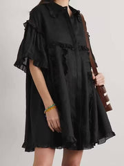 Casual Cotton Ruffled Short Sleeve Loose Mini Dress