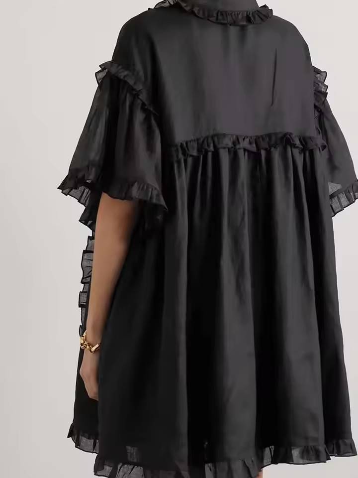 Casual Cotton Ruffled Short Sleeve Loose Mini Dress
