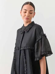 Casual Cotton Ruffled Short Sleeve Loose Mini Dress