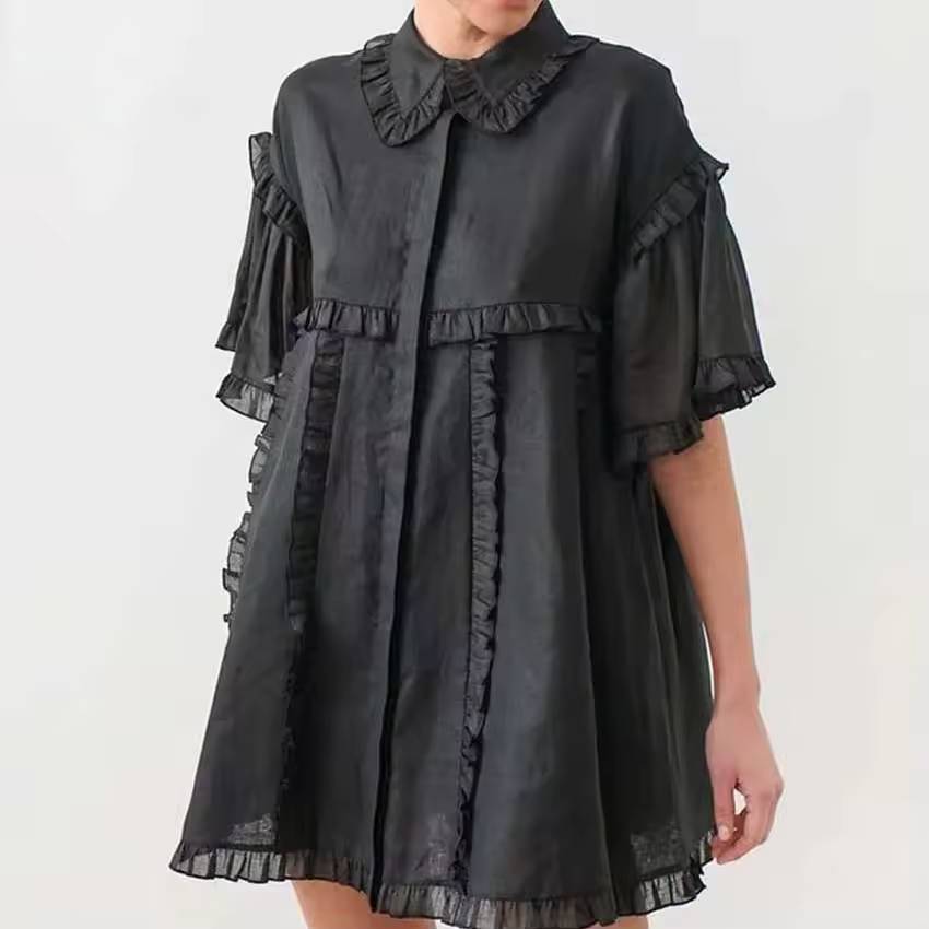 Casual Cotton Ruffled Short Sleeve Loose Mini Dress