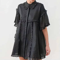 Casual Cotton Ruffled Short Sleeve Loose Mini Dress