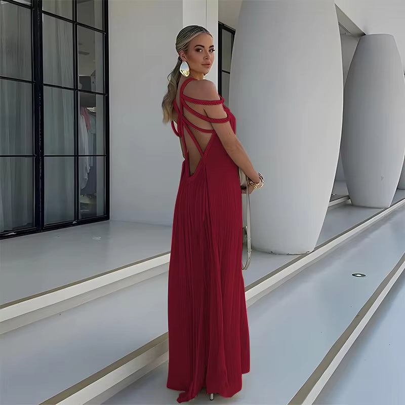 Casual Cotton Slash Neck Knitted Backless Beach Boho Strapless Maxi Dress