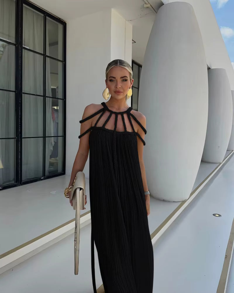 Casual Cotton Slash Neck Knitted Backless Beach Boho Strapless Maxi Dress