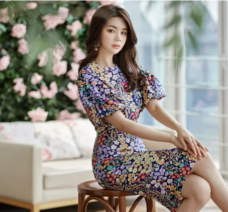 Casual Cropped Top Blouses And High Waist Sheath Pencil Bodycon Skirts Two Pieces Set