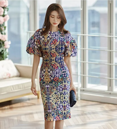 Casual Cropped Top Blouses And High Waist Sheath Pencil Bodycon Skirts Two Pieces Set