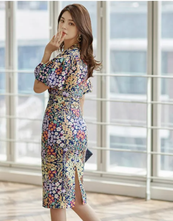 Casual Cropped Top Blouses And High Waist Sheath Pencil Bodycon Skirts Two Pieces Set