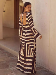 Casual Cut-Outs Deep V-Neck Flared Sleeve Floor Length Maxi Dress