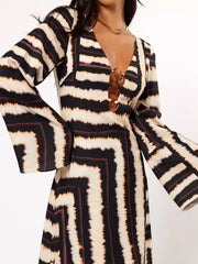 Casual Cut-Outs Deep V-Neck Flared Sleeve Floor Length Maxi Dress