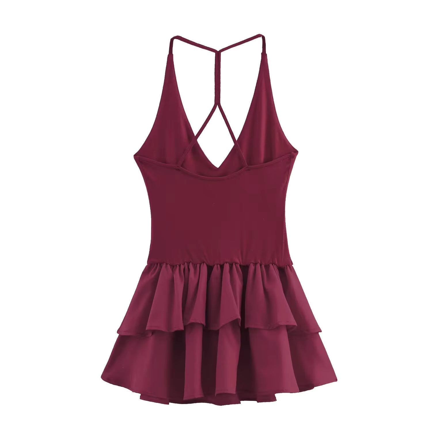 Casual Deep V-Neck Sleeveless Backless Pleated Elasticity Beach Party Mini Dress