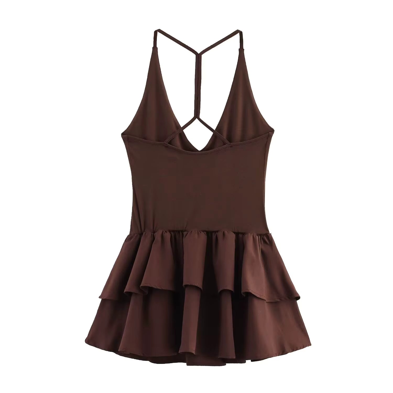 Casual Deep V-Neck Sleeveless Backless Pleated Elasticity Beach Party Mini Dress