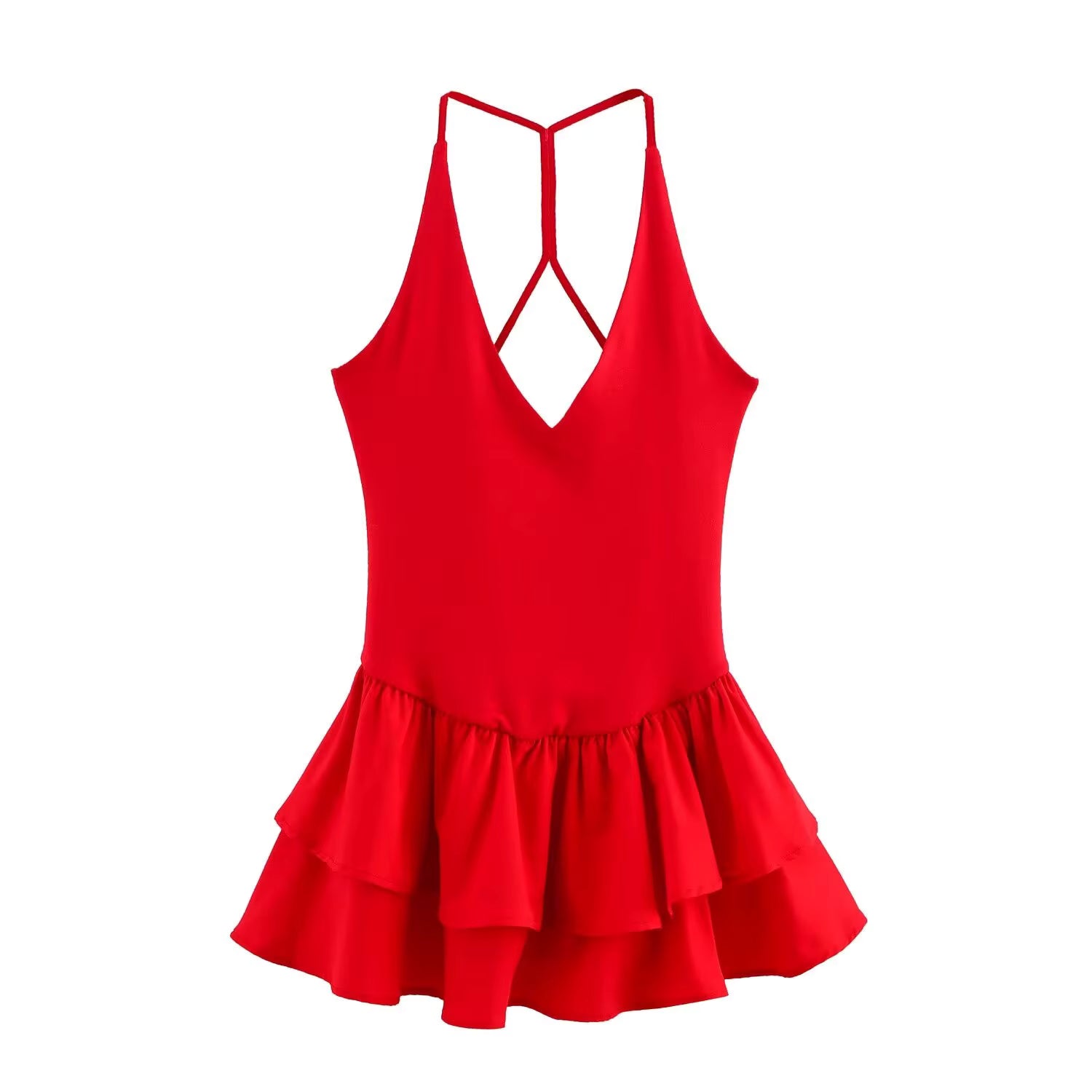 Casual Deep V-Neck Sleeveless Backless Pleated Elasticity Beach Party Mini Dress