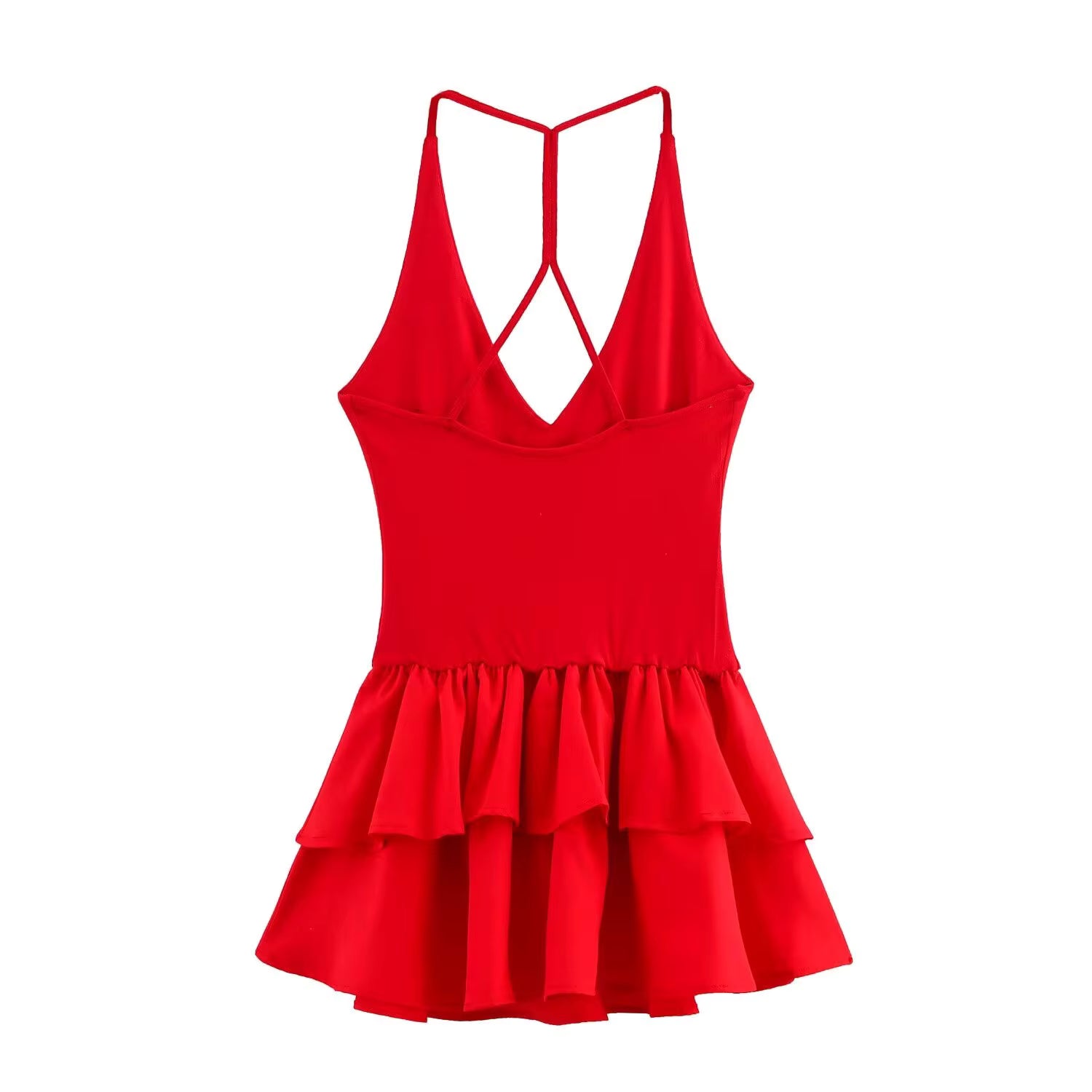Casual Deep V-Neck Sleeveless Backless Pleated Elasticity Beach Party Mini Dress
