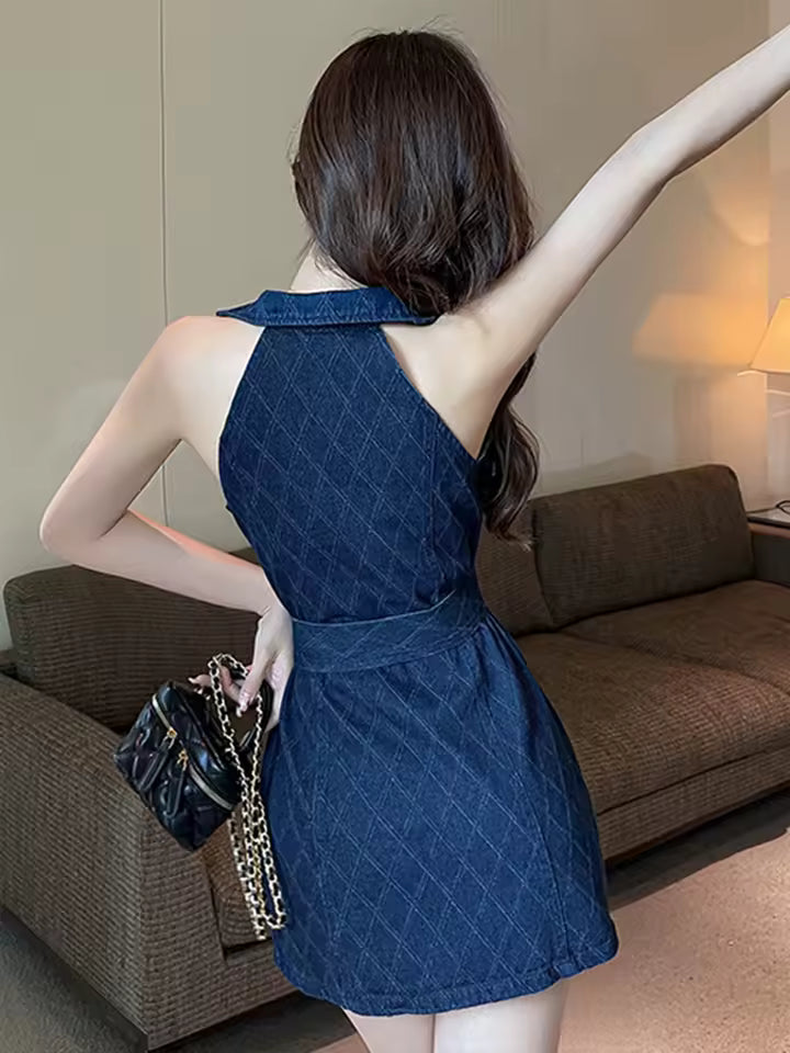 Casual Denim Chic Vintage Sleeveless Slim Short Mini Dress