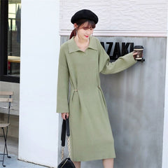 Casual Design Knitting Turn-down Collar Loose Korean Sweater Dress