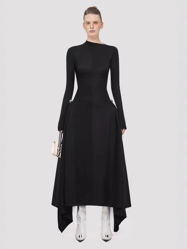 Casual Diagonal Collar Irregular Patchwork High Waist Maxi Dress
