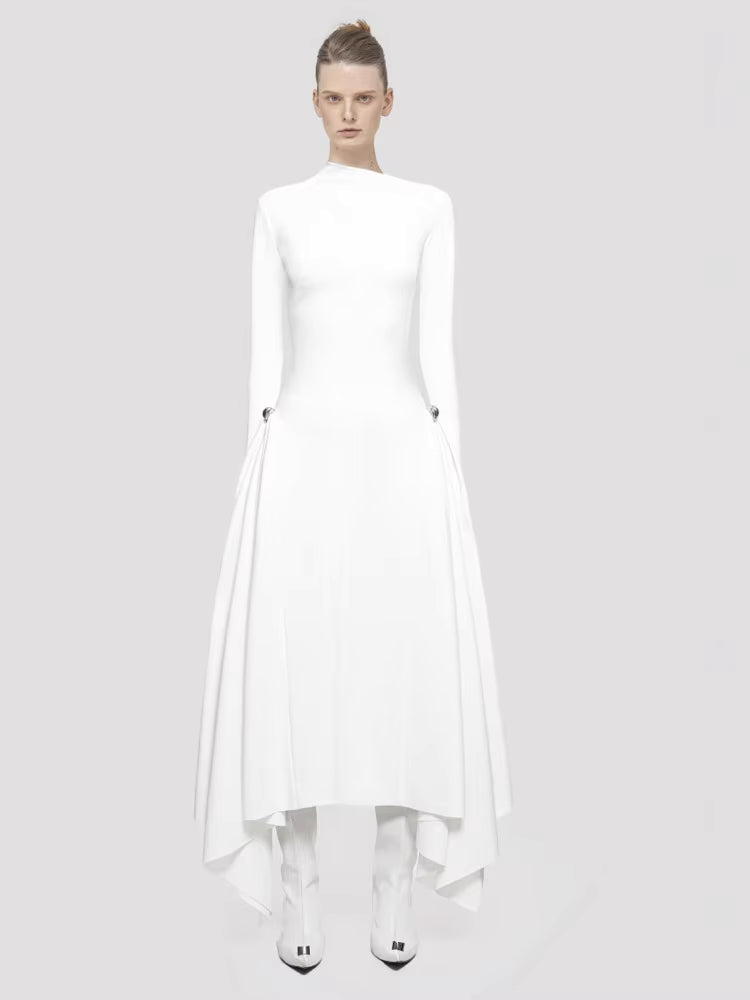 Casual Diagonal Collar Irregular Patchwork High Waist Maxi Dress