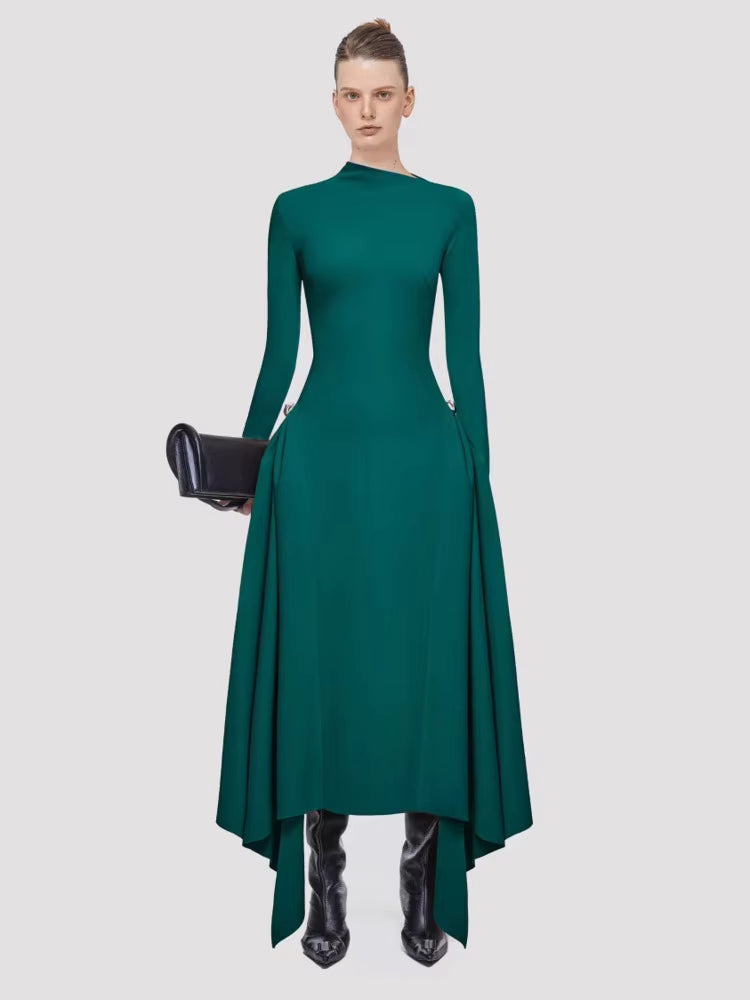 Casual Diagonal Collar Irregular Patchwork High Waist Maxi Dress