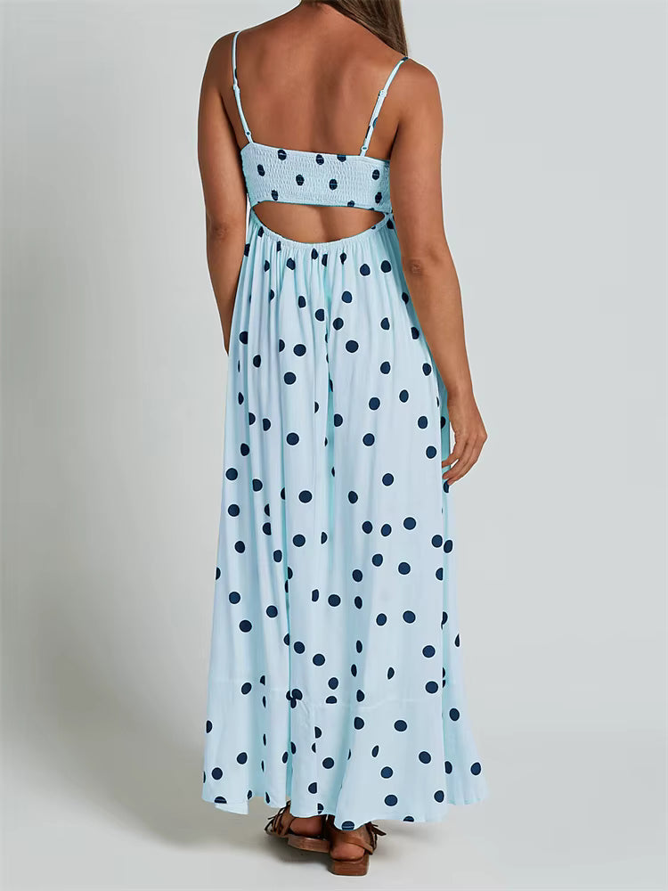 Casual Dot Printed A-Line Sleeveless Strap Ankle-Length Maxi Dress Streetwear