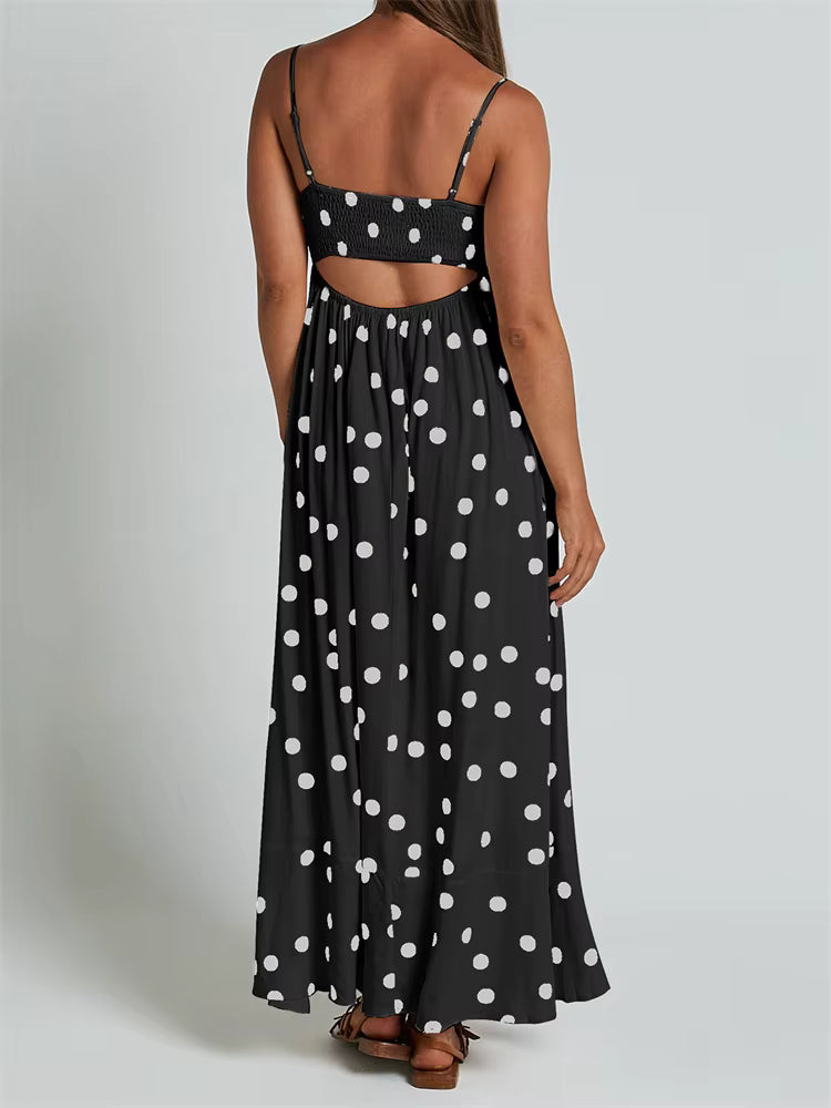 Casual Dot Printed A-Line Sleeveless Strap Ankle-Length Maxi Dress Streetwear