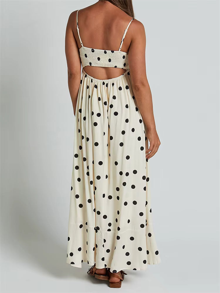 Casual Dot Printed A-Line Sleeveless Strap Ankle-Length Maxi Dress Streetwear