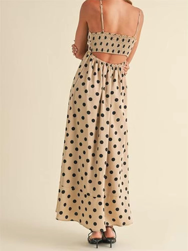 Casual Dot Printed A-Line Sleeveless Strap Ankle-Length Maxi Dress Streetwear
