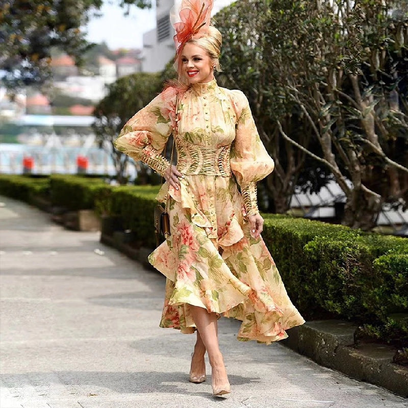 Casual Elastic Asymmetrical Floral Party Dress