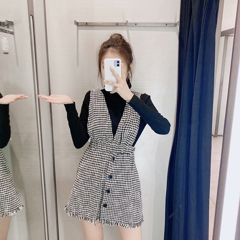 Casual Elastic Waist Buttons Pocket Mini Dress