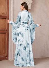 Casual Elegant Floral Print High Waist Bell Sleeve Maxi Long Dress