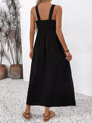 Casual Ethnic Embroidery High Waist Sleeveless Maxi Dress