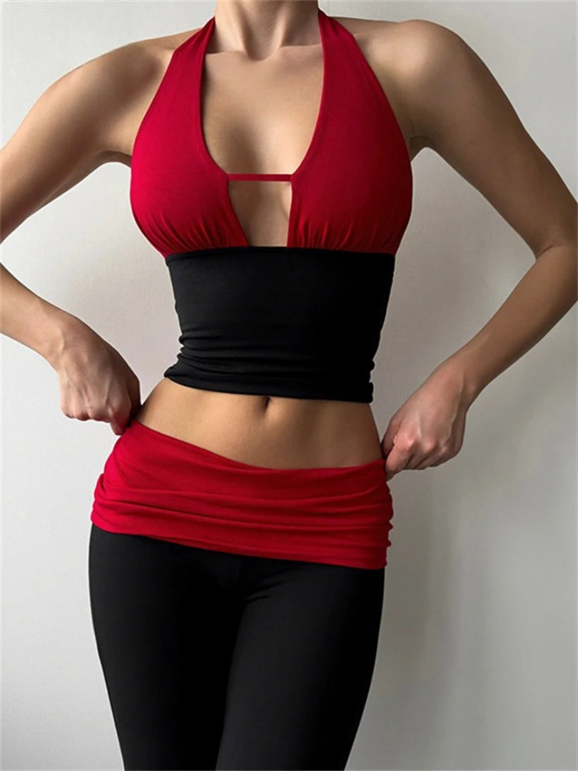 Casual Halter Skinny Crop Tops Long Pants Tracksuit Two Piece Set