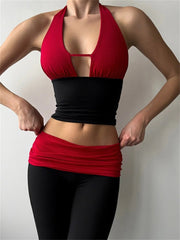 Casual Halter Skinny Crop Tops Long Pants Tracksuit Two Piece Set